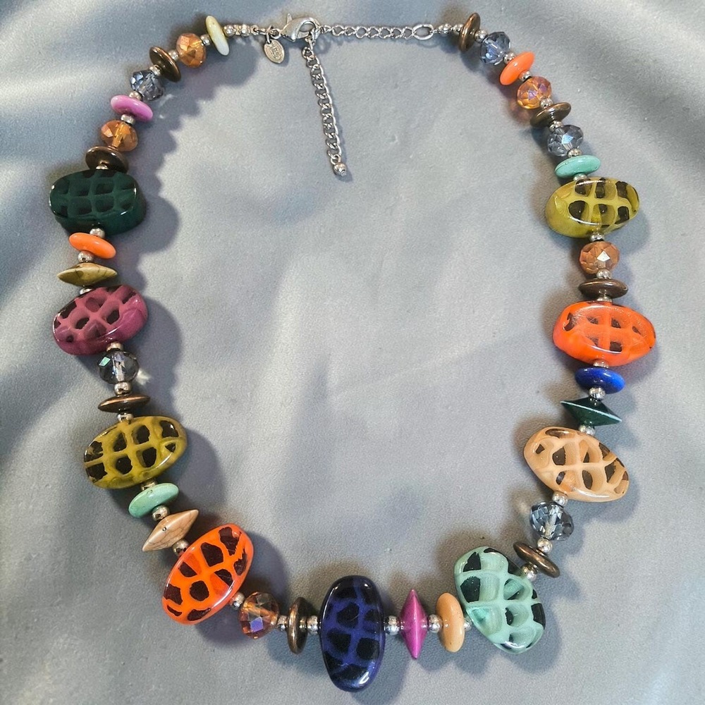 Vintage M&S Marks & Spencer Colorful Resin Statement Necklace Boho Y2K